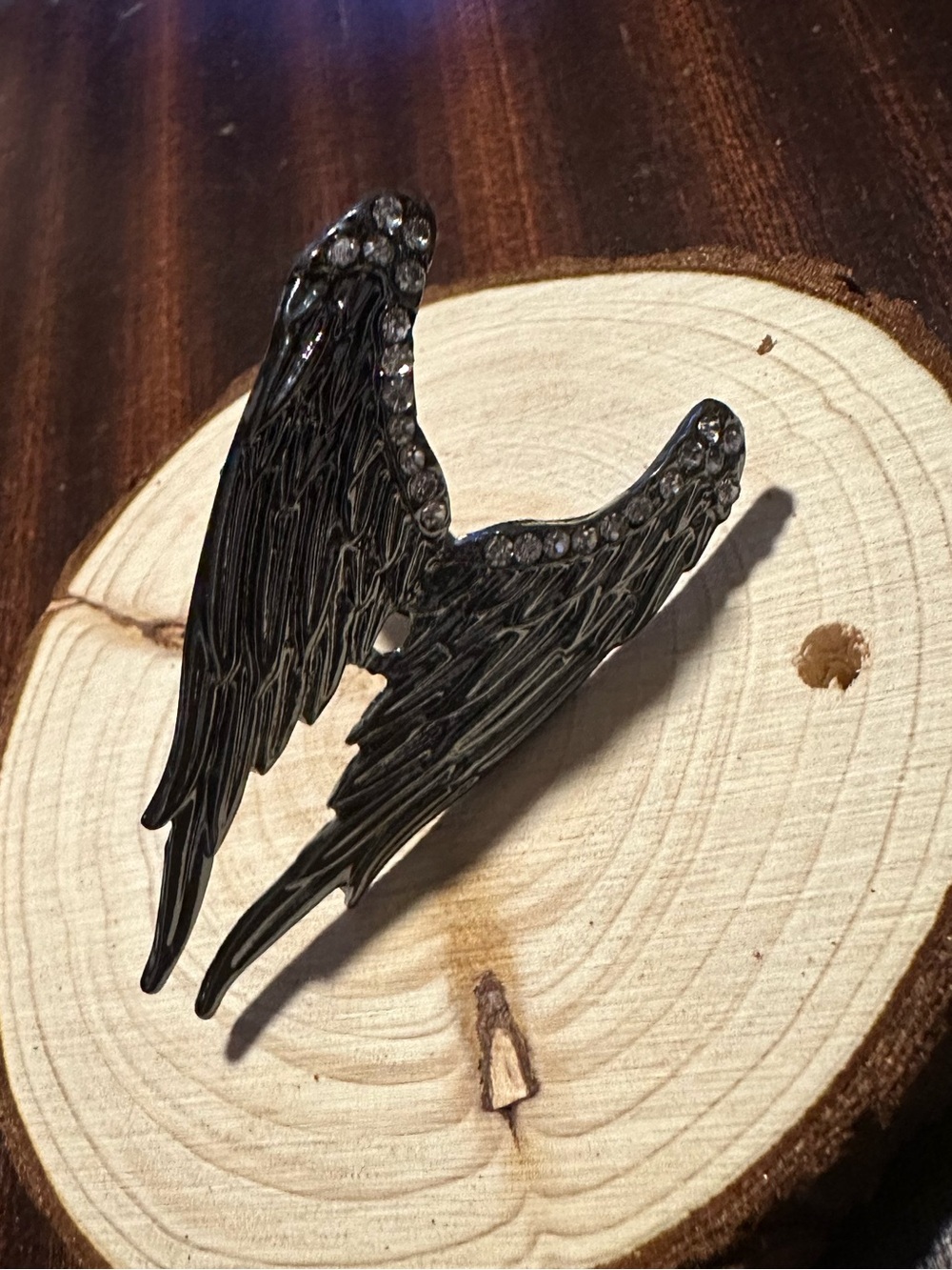 Black Rhinestone Angel Wing Adjustable Ring